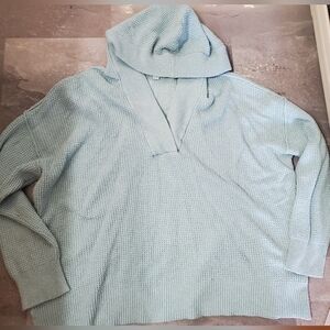 Aerie Soft Waffle Knit Oversized Hooded V Neck Pullover. Light Green. M.